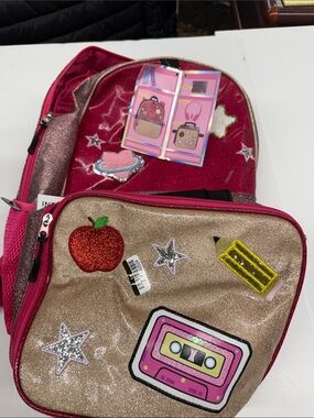 NEW Kids Glitter Patch Backpack 4 Piece Set Locker Club